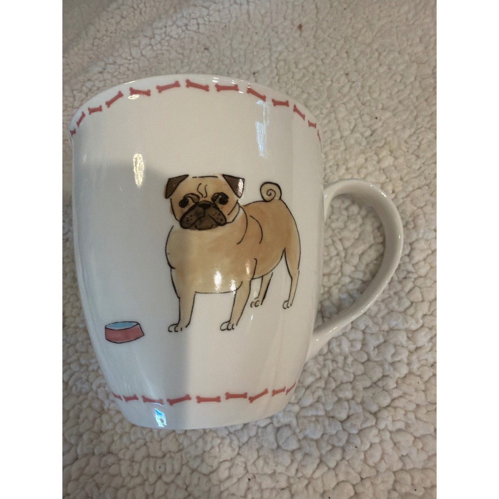 Milly Green Designs Pug Dog Ceramic Coffee Mug White Bone Border‎ 2018 British